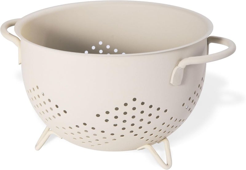 BeFare Metal Colander 5 Quart Powder Coated Self-draining Metal Strainer with Base,Kitchen Pasta Fruit Vegetable Basket with Double Handles (Sand Yellow) - Image 1